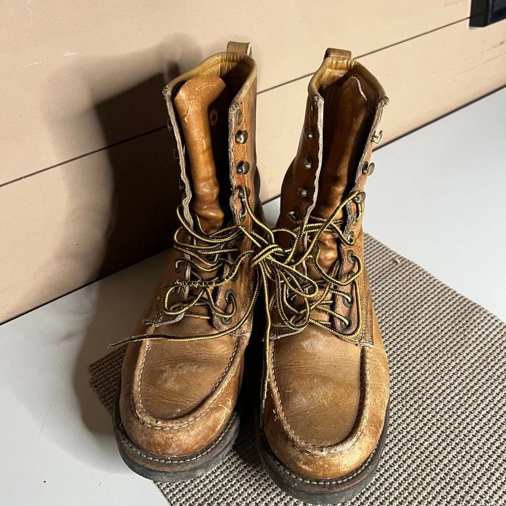 Herman Survivor Boots Mens 7 Leather Moc Toe Oil Resistant Work Boots Vintage